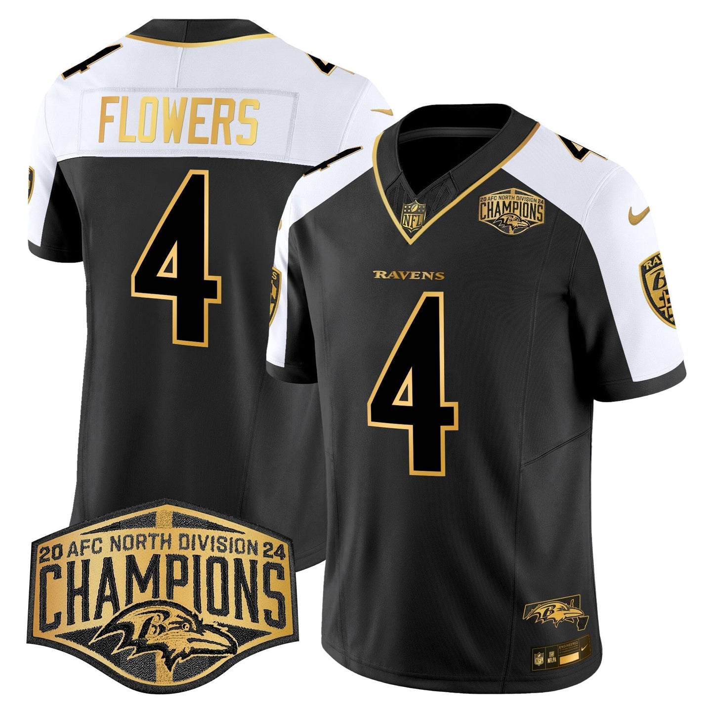 Ravens Maryland 2024 AFC North Division Champions Patch Gold Vapor Limited Jersey - All Stitched-DTD