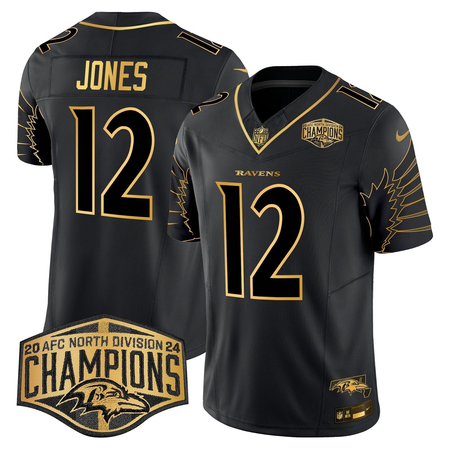 Ravens Maryland 2024 AFC North Division Champions Patch Gold Vapor Limited Jersey - All Stitched-DTD
