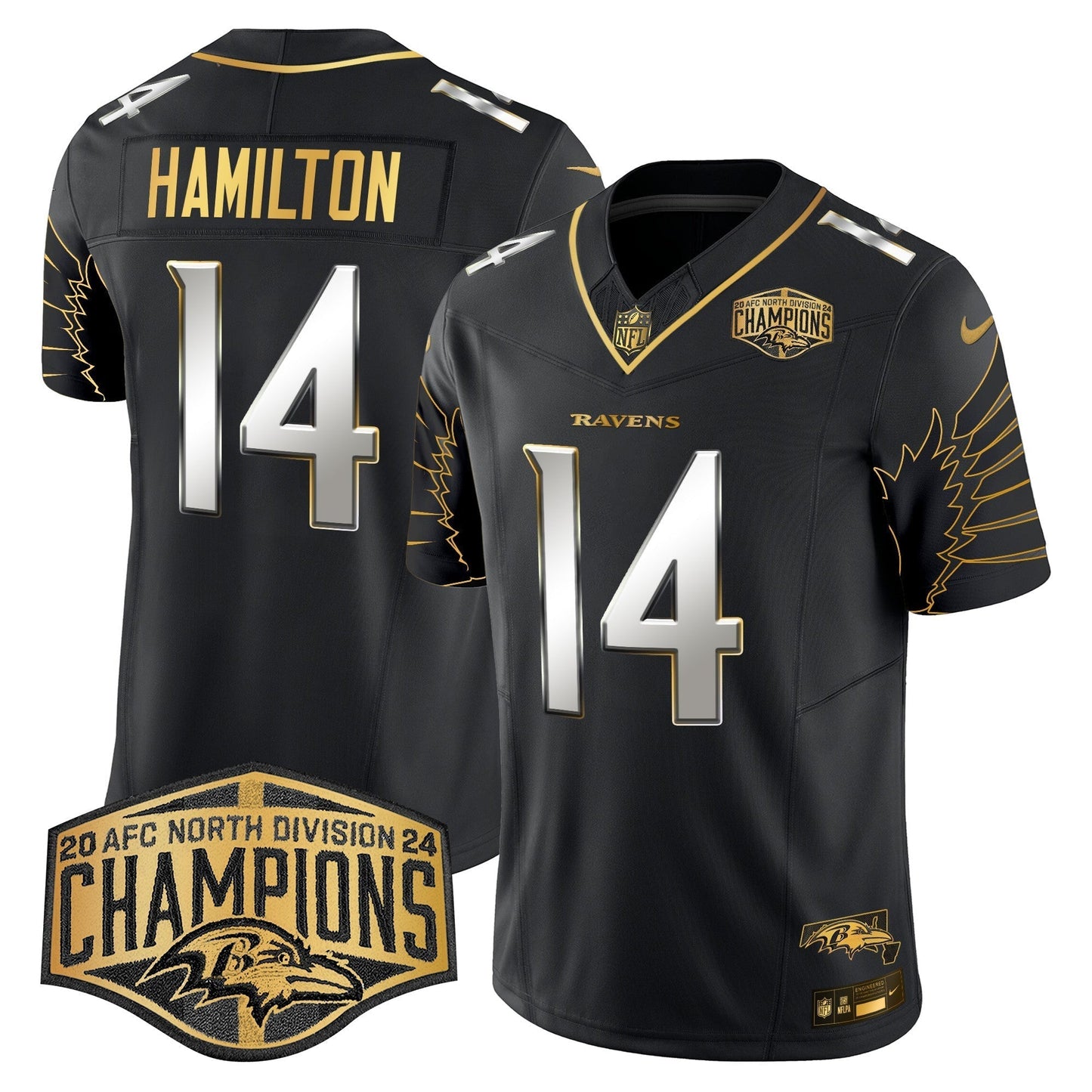 Ravens Maryland 2024 AFC North Division Champions Patch Gold Vapor Limited Jersey - All Stitched-DTD