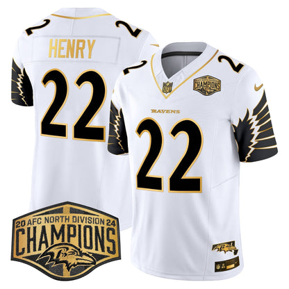 Ravens Maryland 2024 AFC North Division Champions Patch Gold Vapor Limited Jersey - All Stitched-DTD