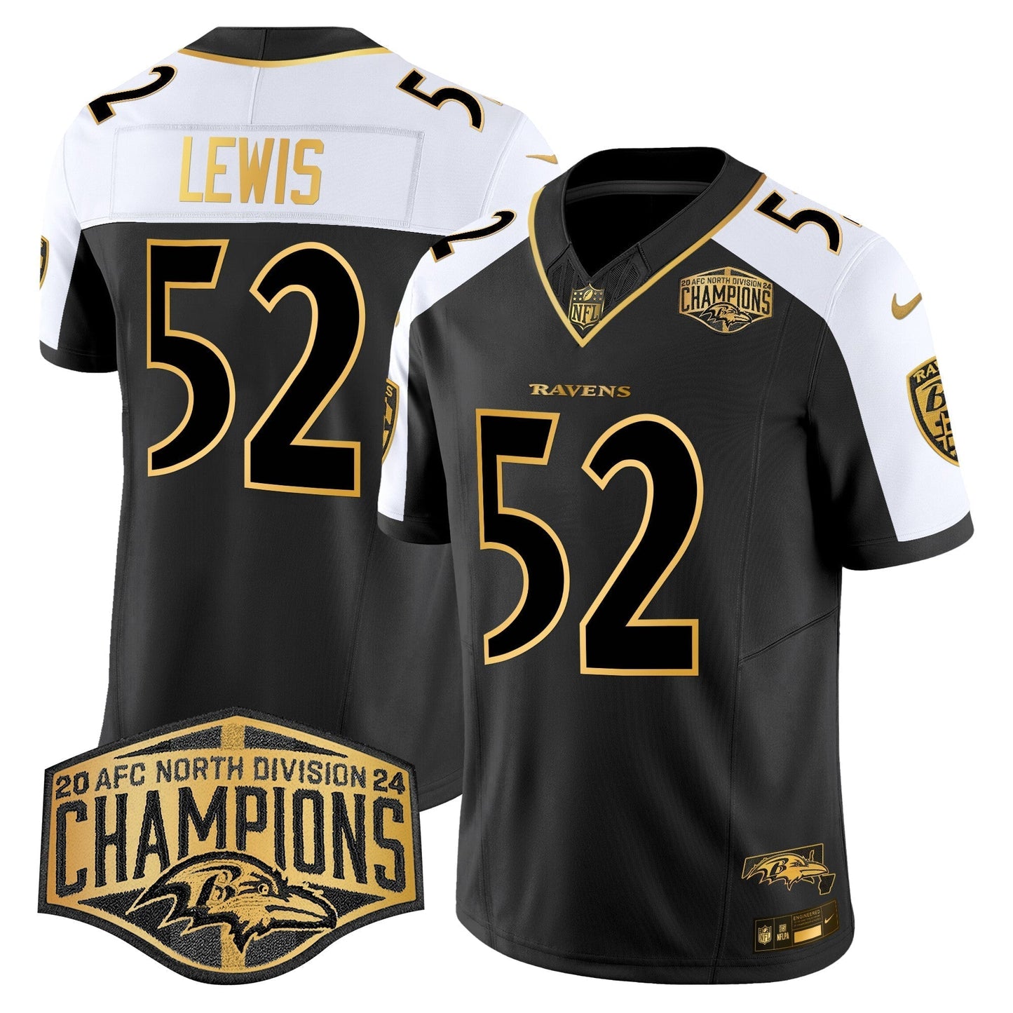 Ravens Maryland 2024 AFC North Division Champions Patch Gold Vapor Limited Jersey - All Stitched-DTD