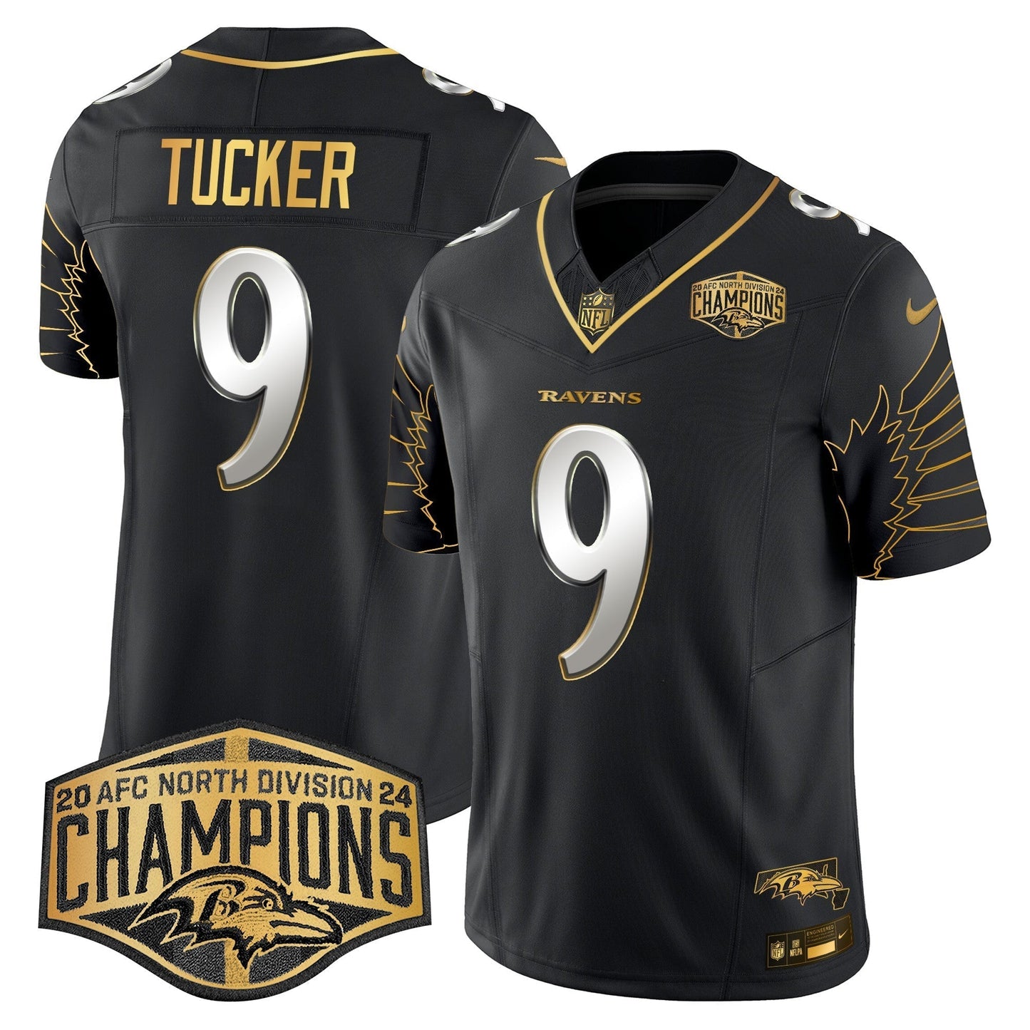 Ravens Maryland 2024 AFC North Division Champions Patch Gold Vapor Limited Jersey - All Stitched-DTD