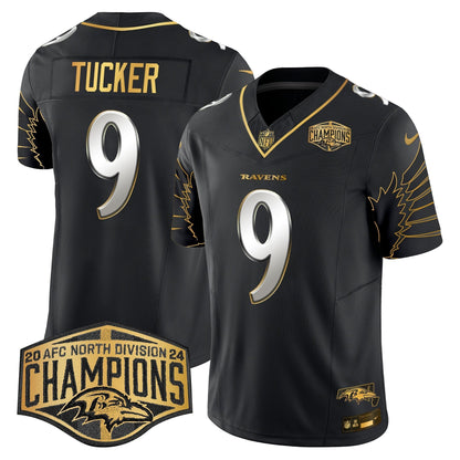 Ravens Maryland 2024 AFC North Division Champions Patch Gold Vapor Limited Jersey - All Stitched-DTD