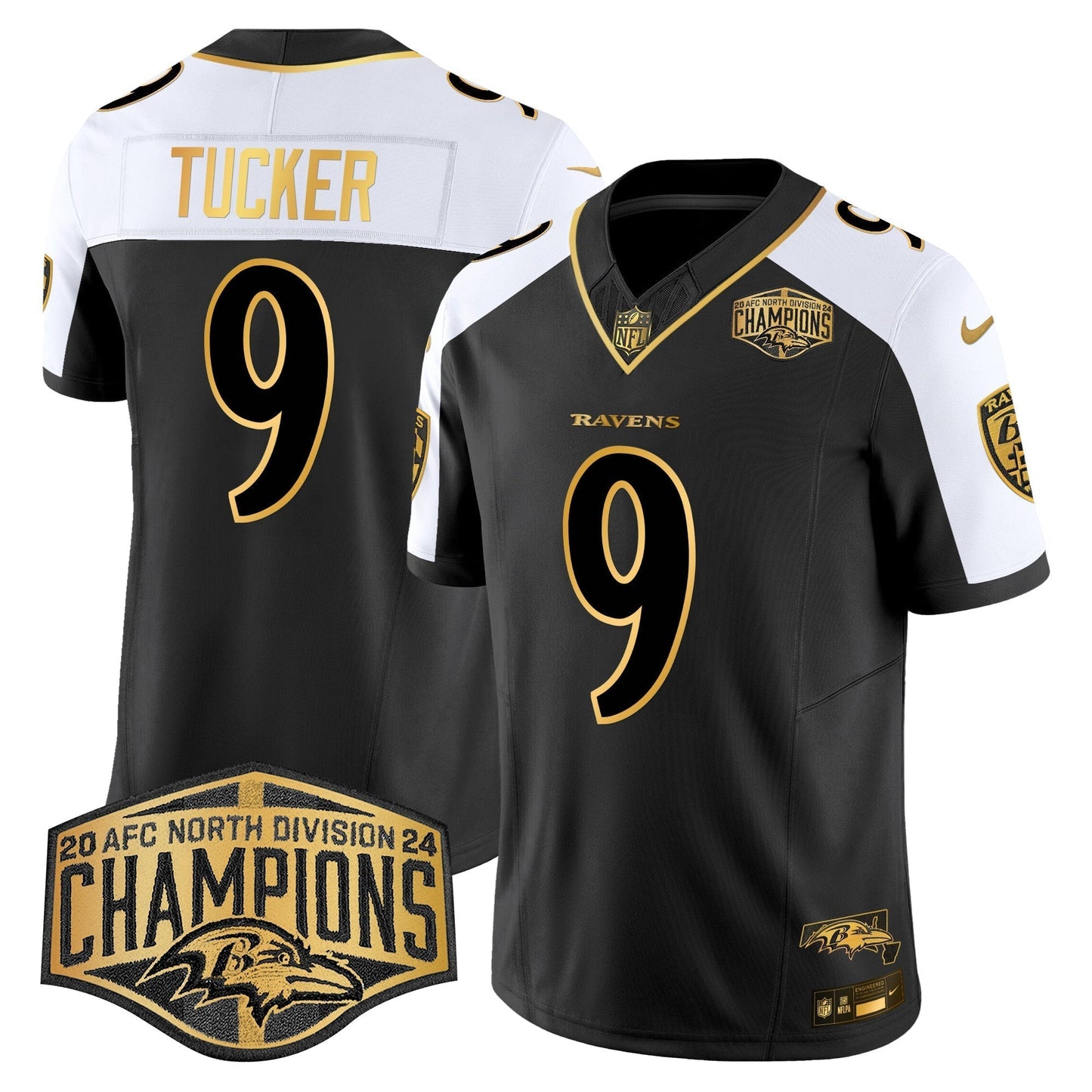 Ravens Maryland 2024 AFC North Division Champions Patch Gold Vapor Limited Jersey - All Stitched-DTD