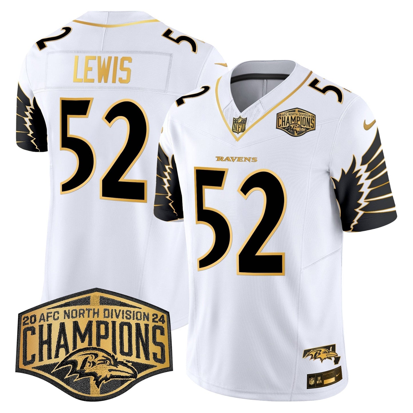 Ravens Maryland 2024 AFC North Division Champions Patch Gold Vapor Limited Jersey - All Stitched-DTD