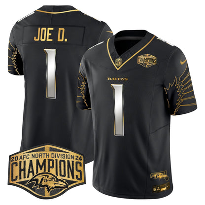 Ravens Maryland 2024 AFC North Division Champions Patch Gold Vapor Limited Jersey - All Stitched-DTD