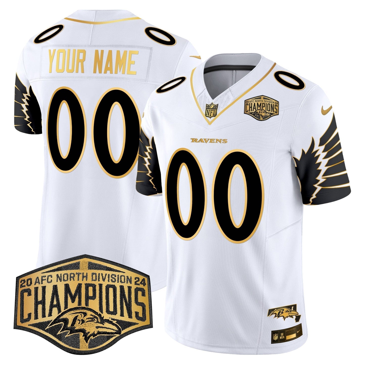 Ravens Maryland 2024 AFC North Division Champions Patch Gold Vapor Limited Custom Jersey - All Stitched-DTD