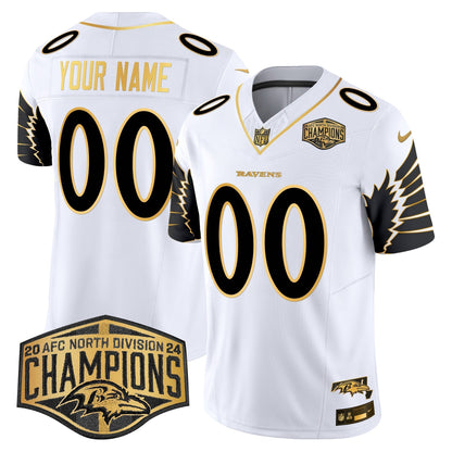 Ravens Maryland 2024 AFC North Division Champions Patch Gold Vapor Limited Custom Jersey - All Stitched-DTD