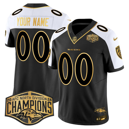 Ravens Maryland 2024 AFC North Division Champions Patch Gold Vapor Limited Custom Jersey - All Stitched-DTD