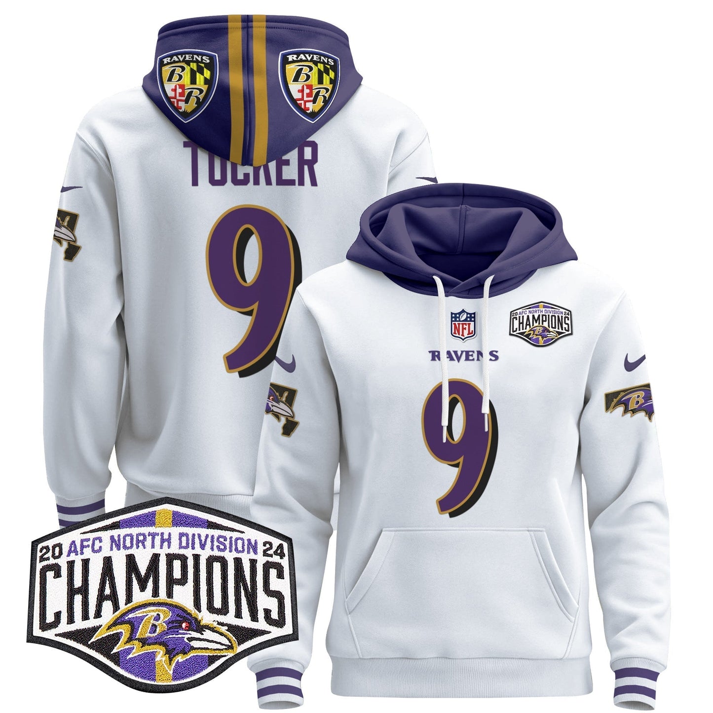 BAL 2024 AFC North Division Champions Patch Pullover Hoodie V2 - All Stitched-DTD