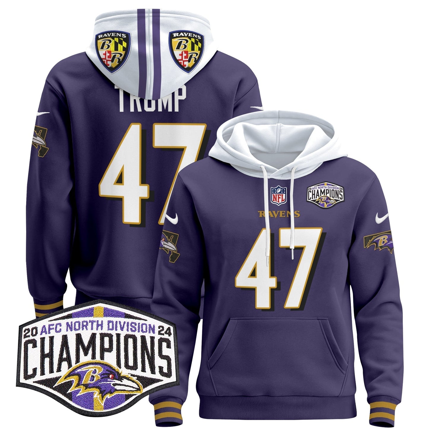 BAL 2024 AFC North Division Champions Patch Pullover Hoodie V2 - All Stitched-DTD