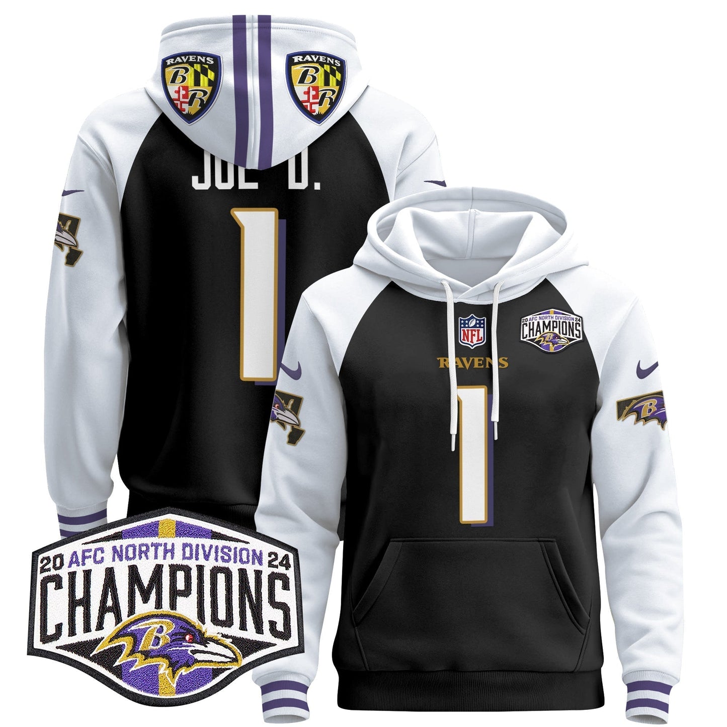BAL 2024 AFC North Division Champions Patch Pullover Hoodie V2 - All Stitched-DTD