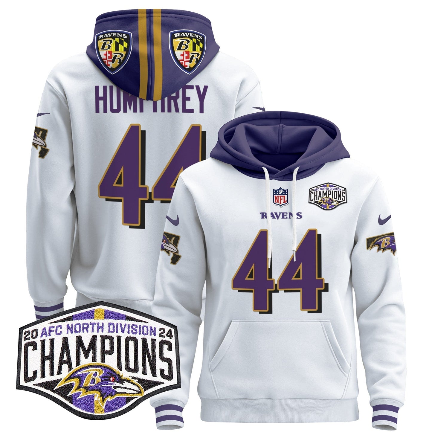 BAL 2024 AFC North Division Champions Patch Pullover Hoodie V2 - All Stitched-DTD
