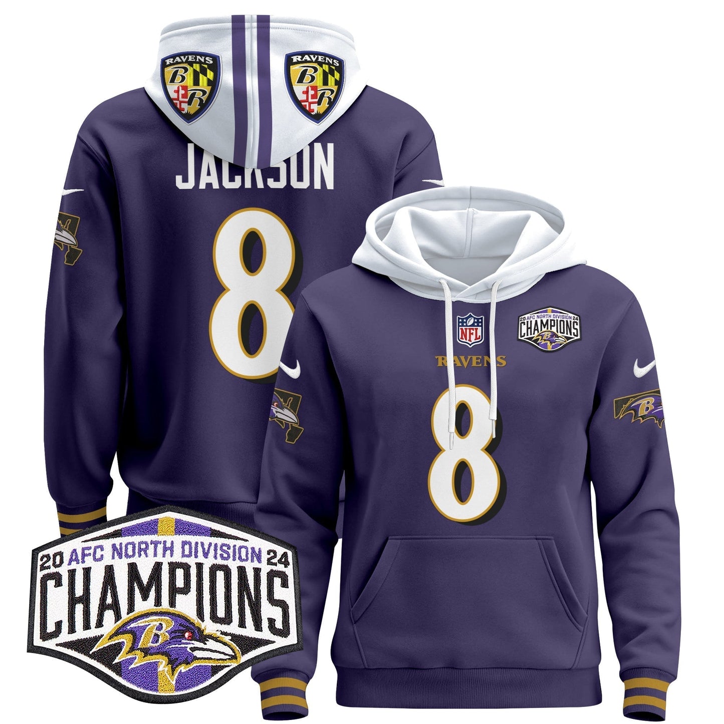 BAL 2024 AFC North Division Champions Patch Pullover Hoodie V2 - All Stitched-DTD