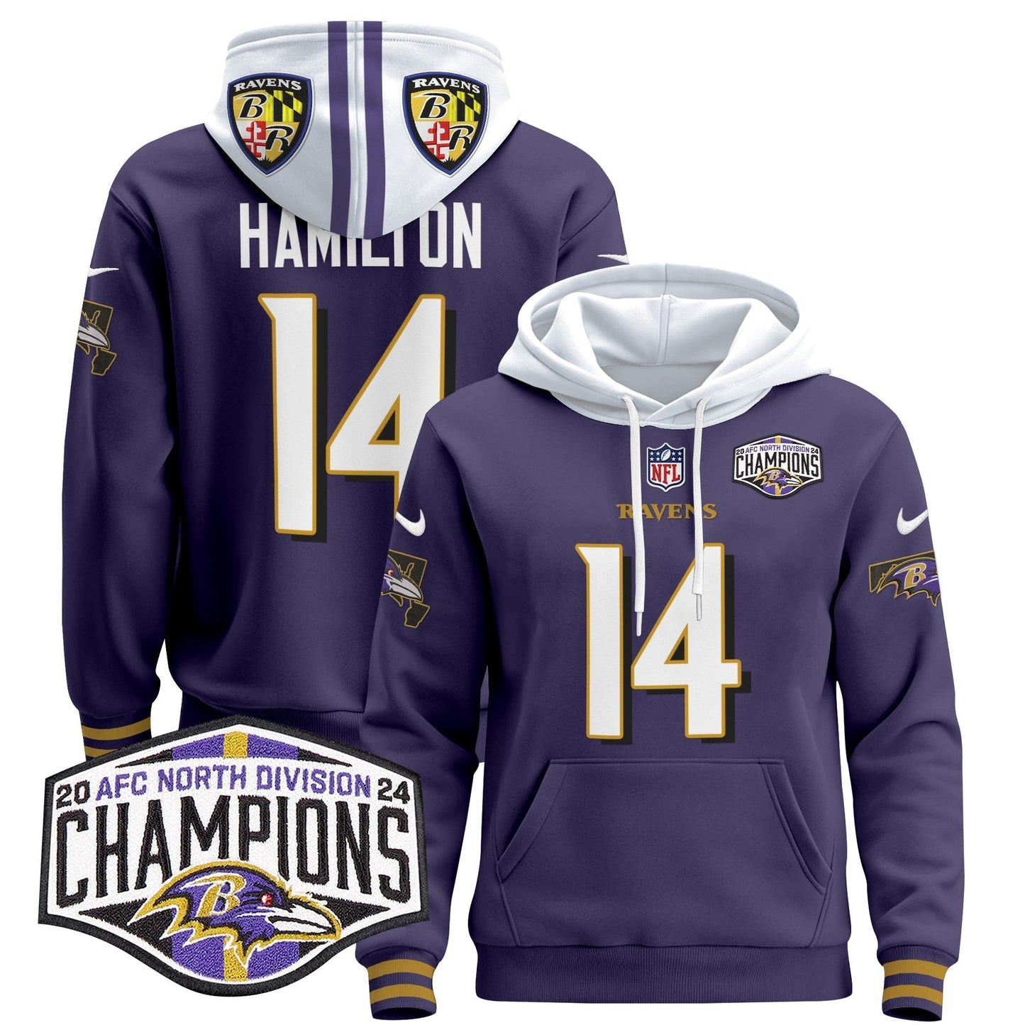 BAL 2024 AFC North Division Champions Patch Pullover Hoodie V2 - All Stitched-DTD