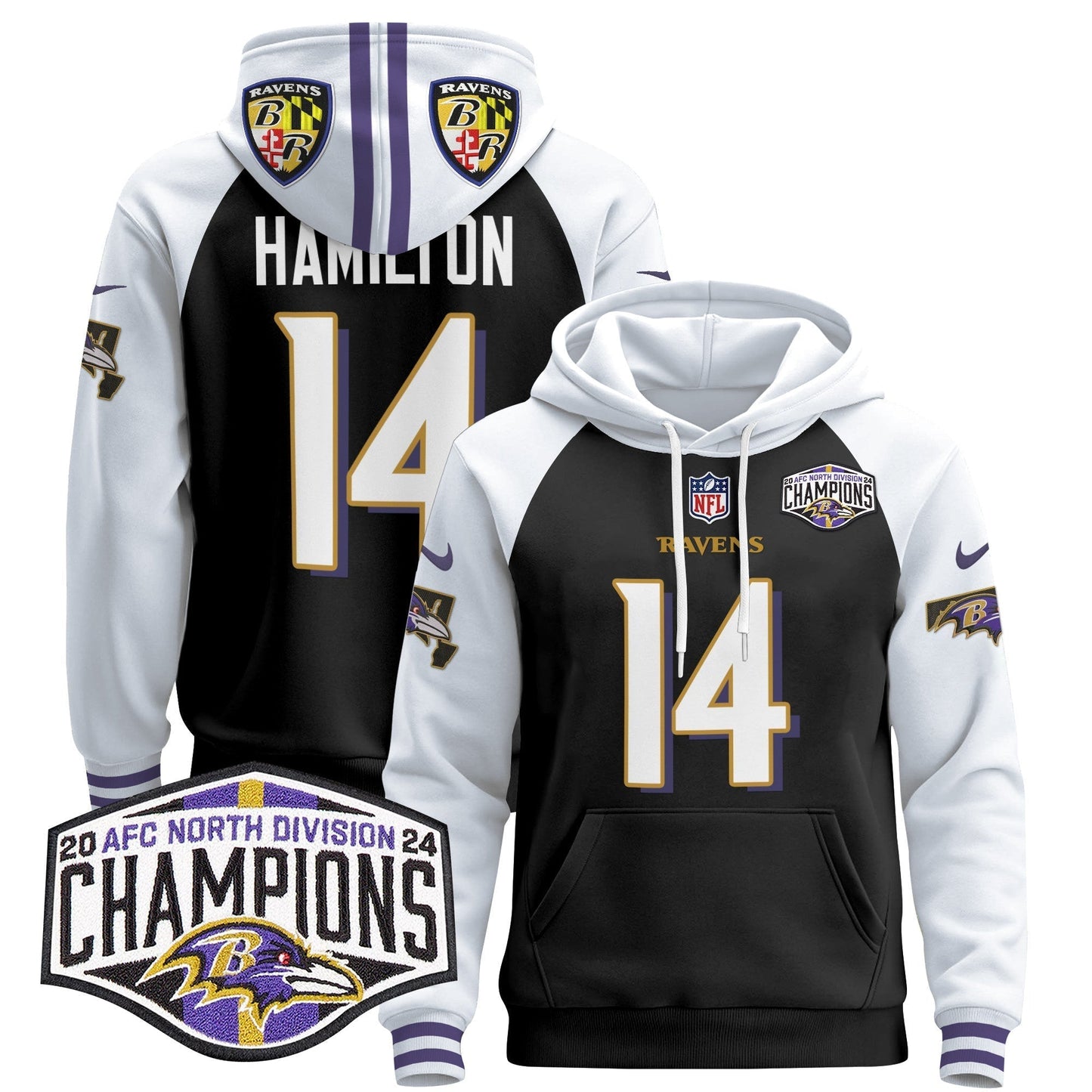 BAL 2024 AFC North Division Champions Patch Pullover Hoodie V2 - All Stitched-DTD