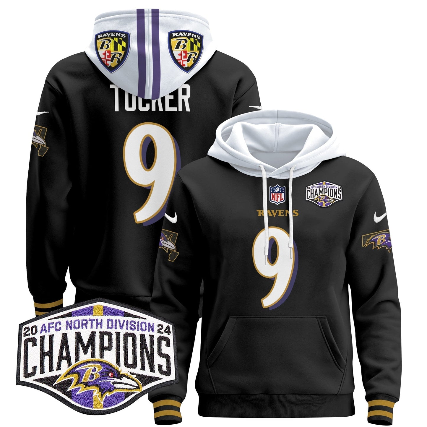 BAL 2024 AFC North Division Champions Patch Pullover Hoodie V2 - All Stitched-DTD