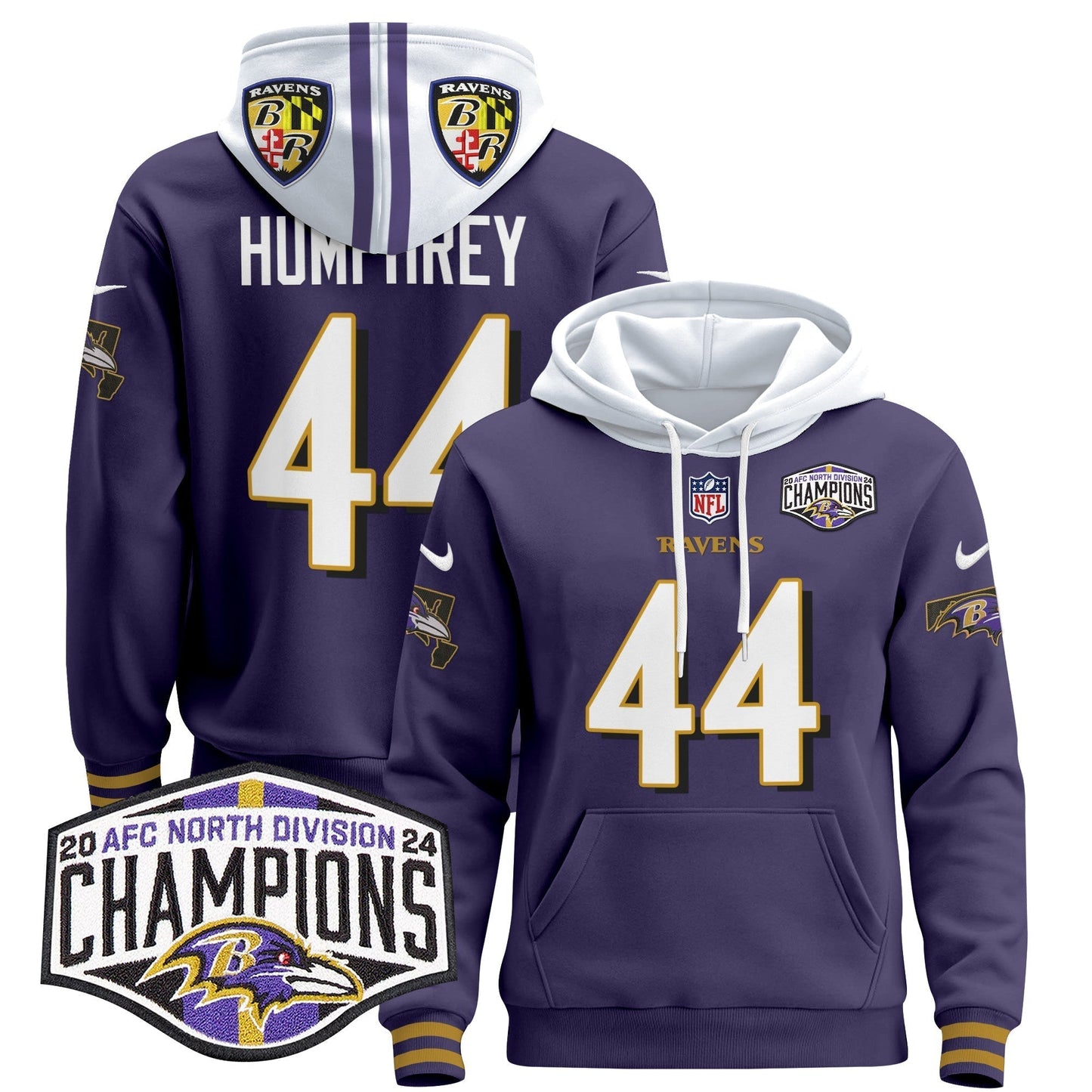 BAL 2024 AFC North Division Champions Patch Pullover Hoodie V2 - All Stitched-DTD