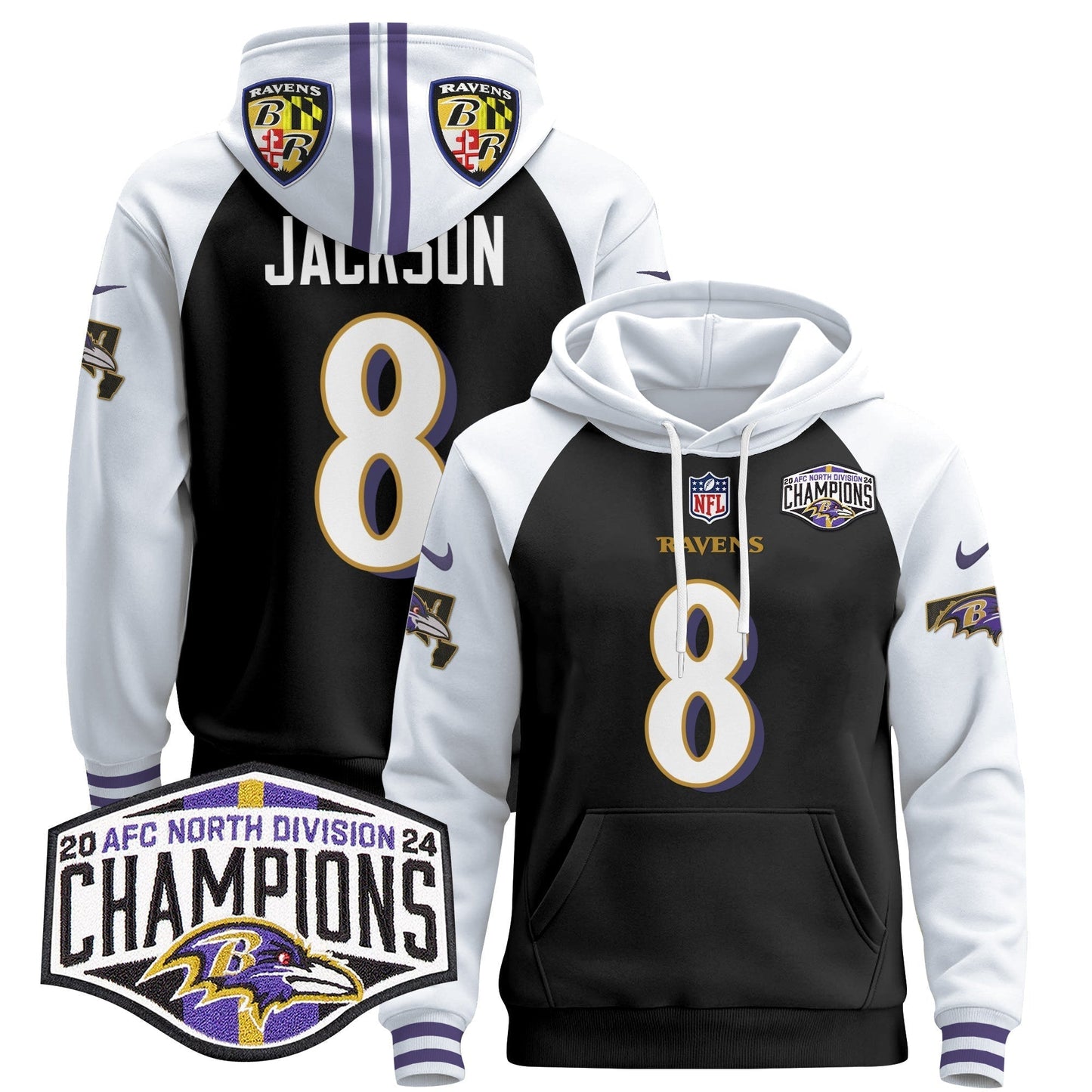BAL 2024 AFC North Division Champions Patch Pullover Hoodie V2 - All Stitched-DTD