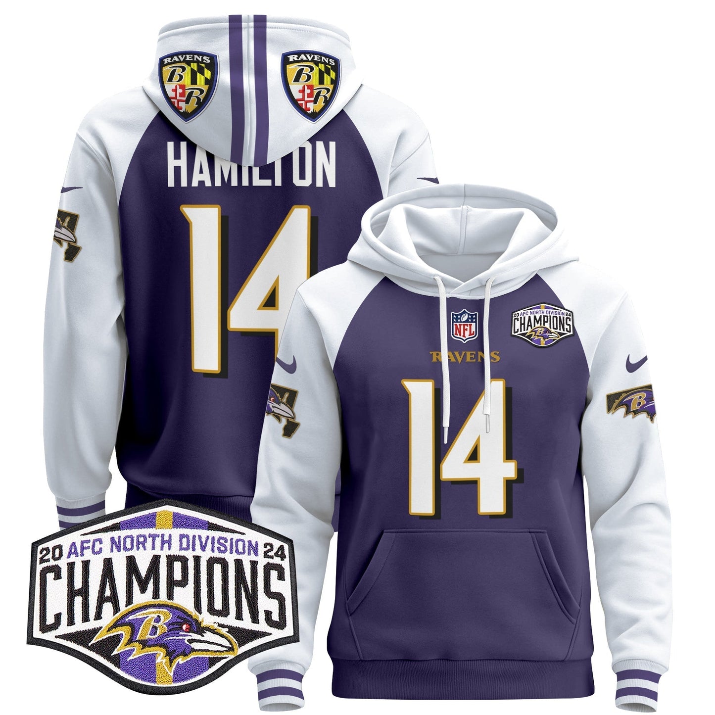BAL 2024 AFC North Division Champions Patch Pullover Hoodie V2 - All Stitched-DTD