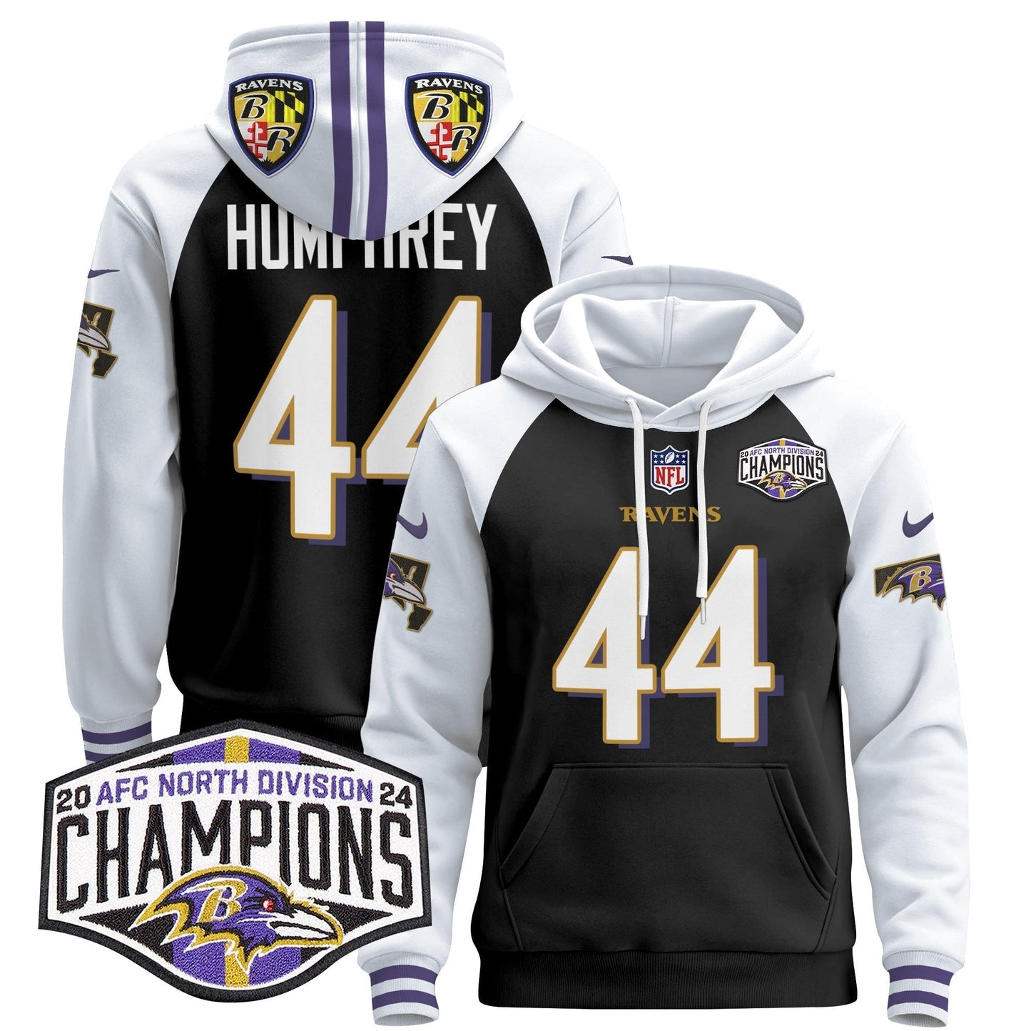 BAL 2024 AFC North Division Champions Patch Pullover Hoodie V2 - All Stitched-DTD