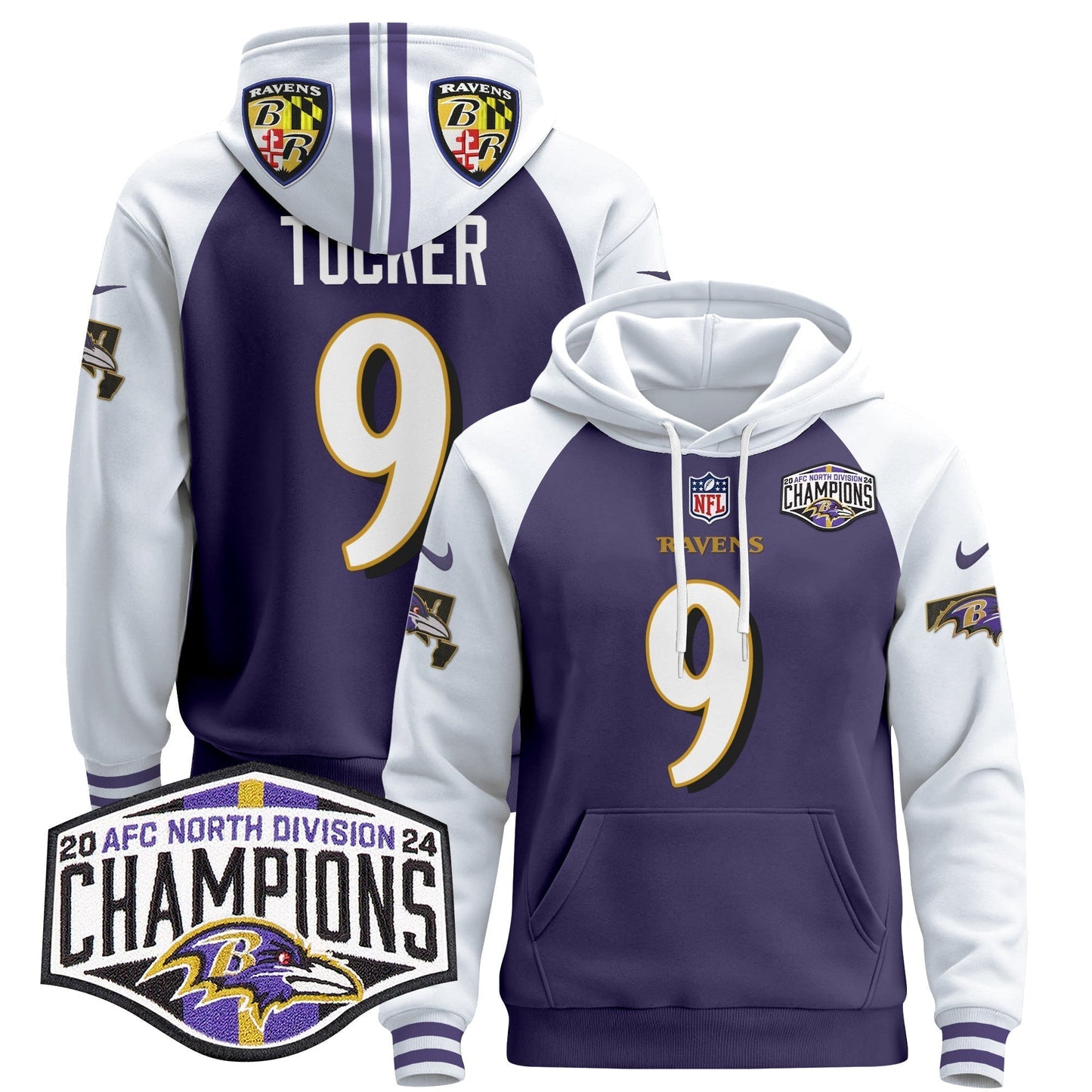 BAL 2024 AFC North Division Champions Patch Pullover Hoodie V2 - All Stitched-DTD