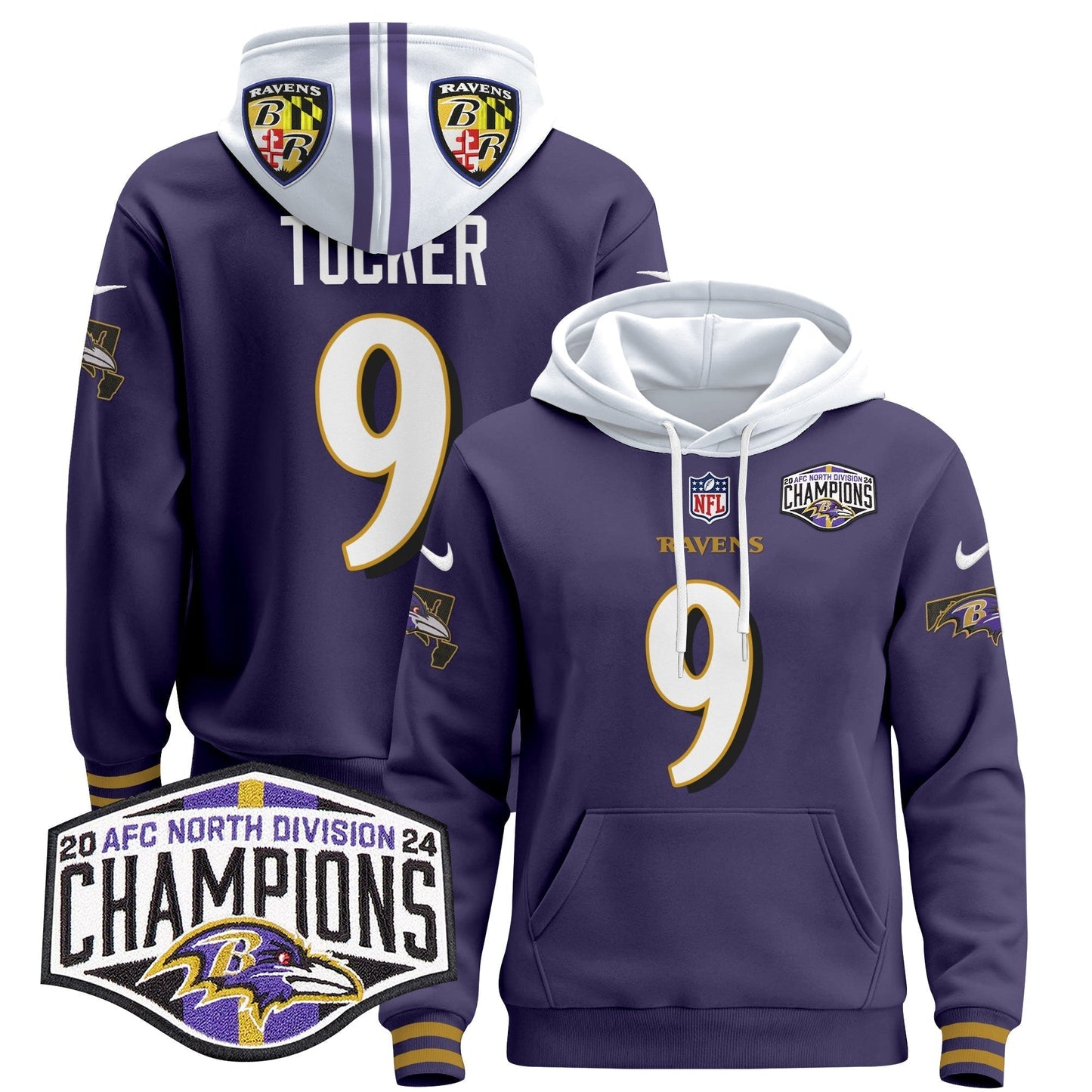 BAL 2024 AFC North Division Champions Patch Pullover Hoodie V2 - All Stitched-DTD