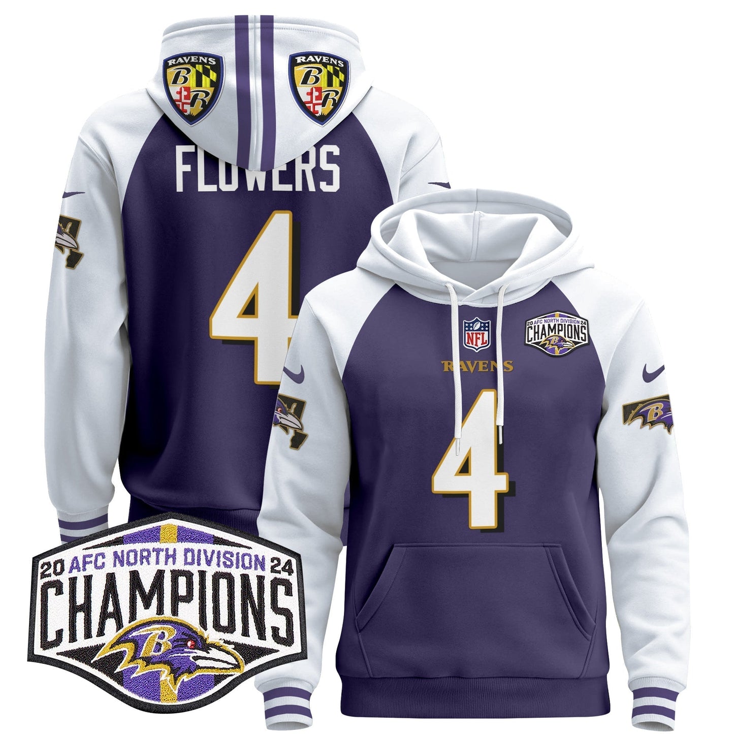 BAL 2024 AFC North Division Champions Patch Pullover Hoodie V2 - All Stitched-DTD
