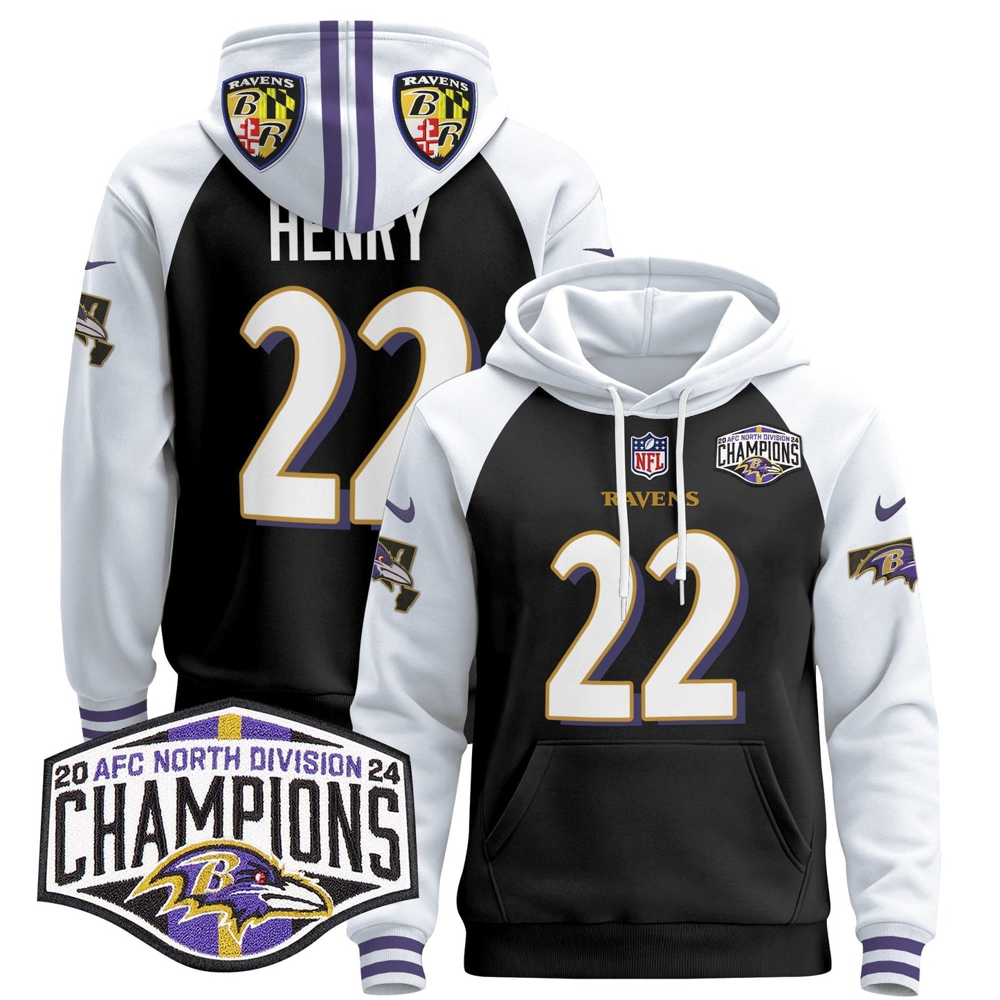 BAL 2024 AFC North Division Champions Patch Pullover Hoodie V2 - All Stitched-DTD