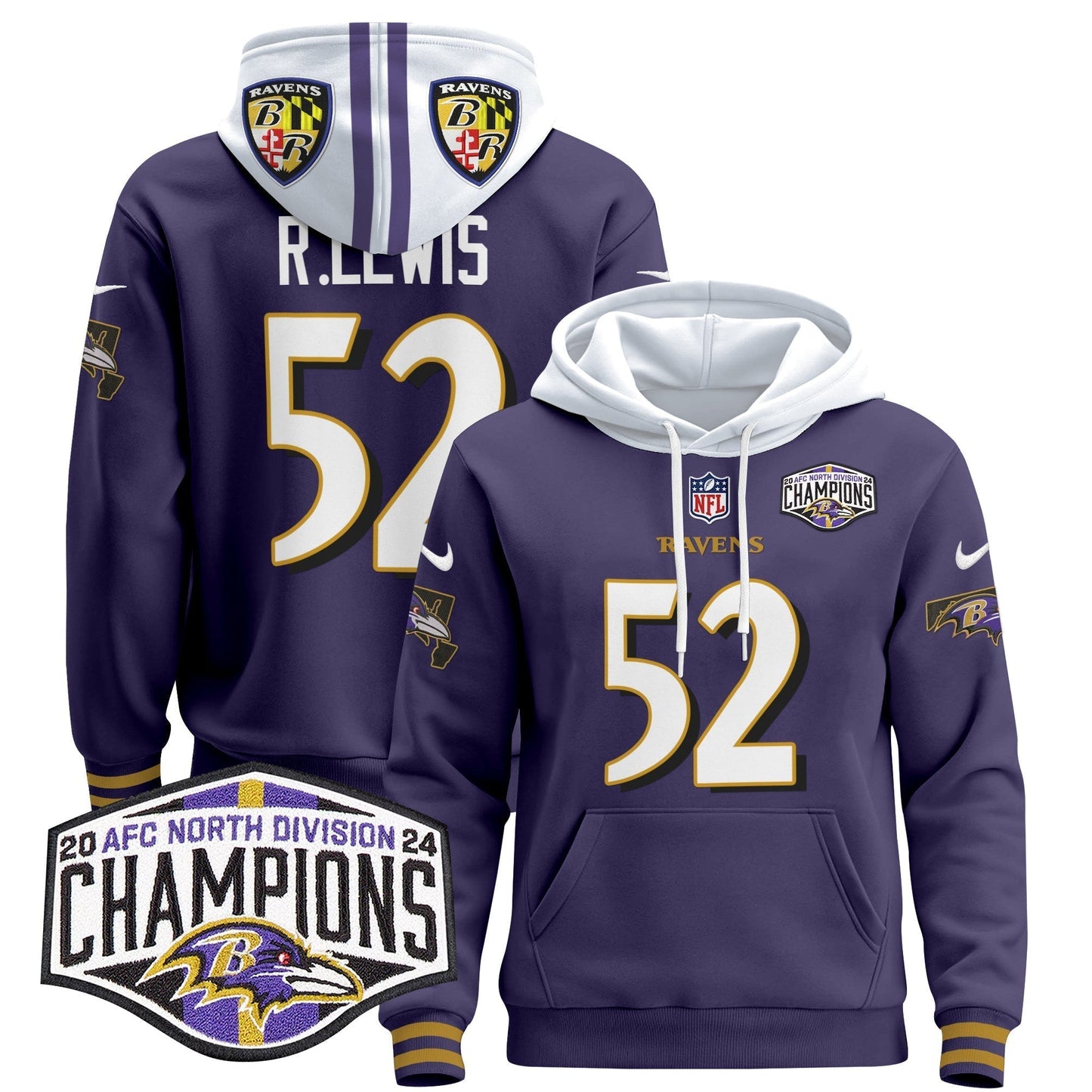 BAL 2024 AFC North Division Champions Patch Pullover Hoodie V2 - All Stitched-DTD