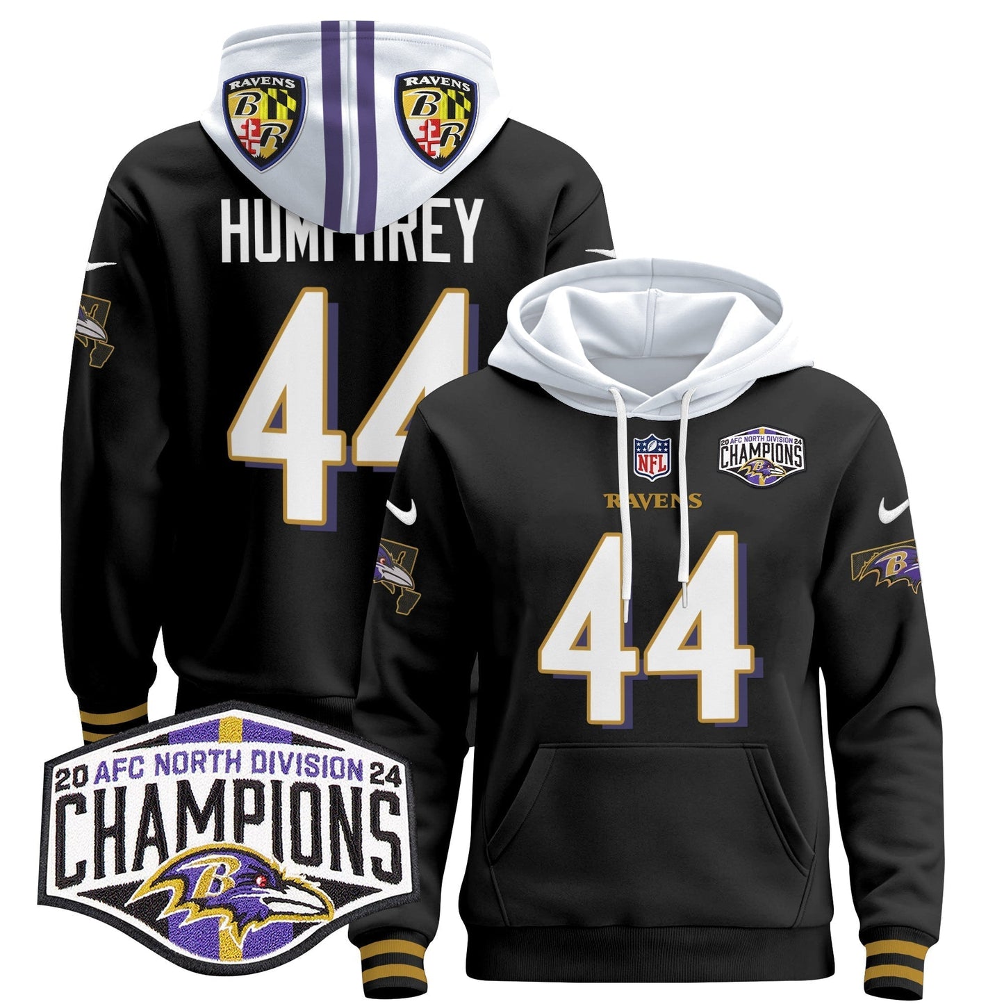 BAL 2024 AFC North Division Champions Patch Pullover Hoodie V2 - All Stitched-DTD