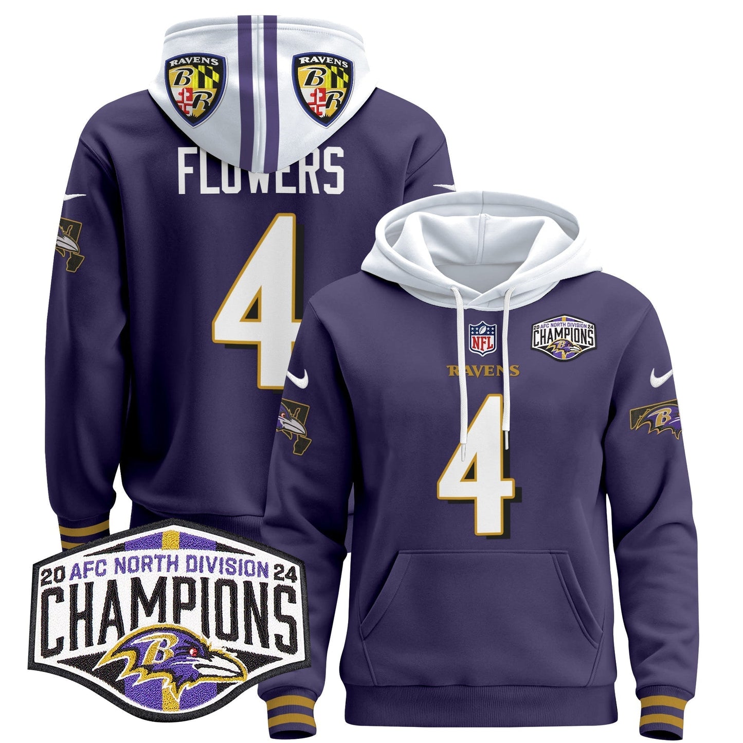 BAL 2024 AFC North Division Champions Patch Pullover Hoodie V2 - All Stitched-DTD