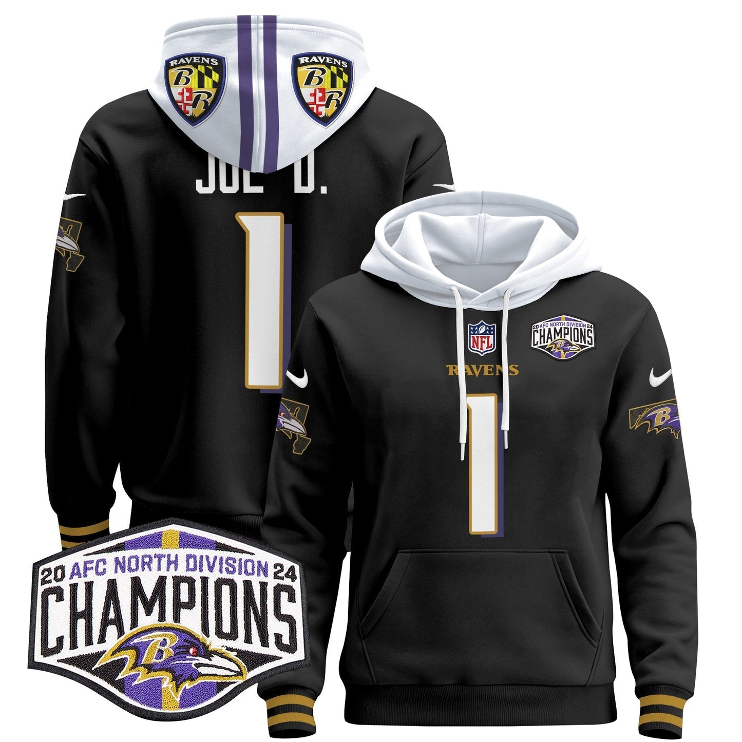 BAL 2024 AFC North Division Champions Patch Pullover Hoodie V2 - All Stitched-DTD