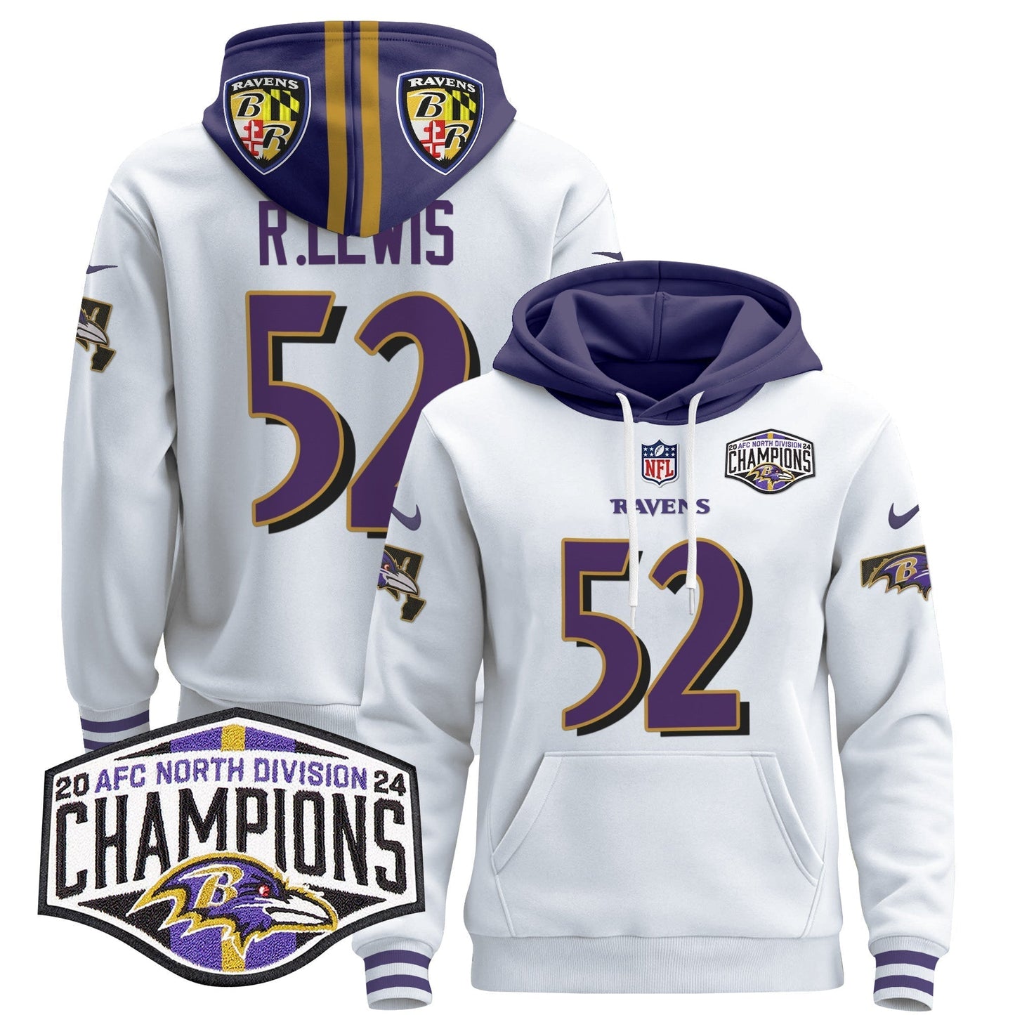 BAL 2024 AFC North Division Champions Patch Pullover Hoodie V2 - All Stitched-DTD