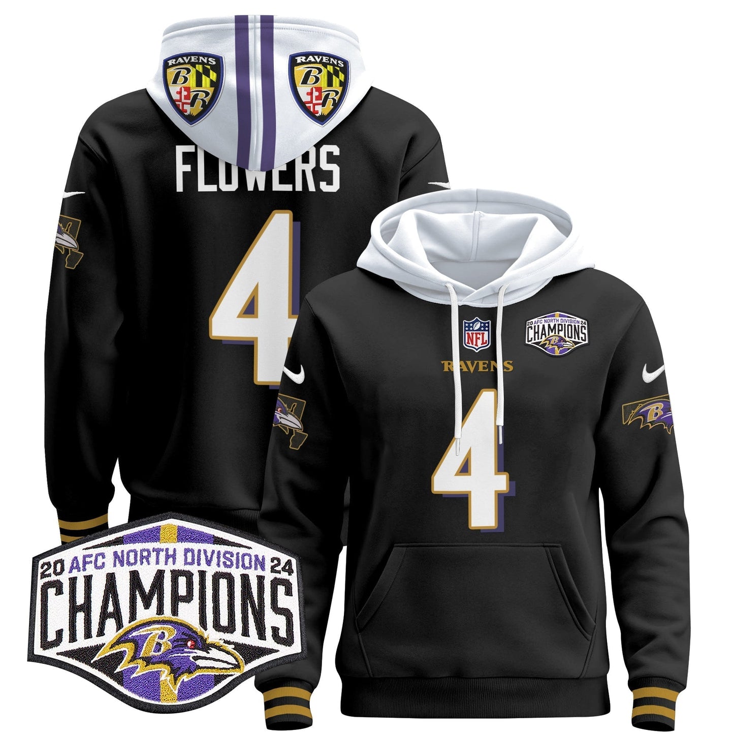 BAL 2024 AFC North Division Champions Patch Pullover Hoodie V2 - All Stitched-DTD