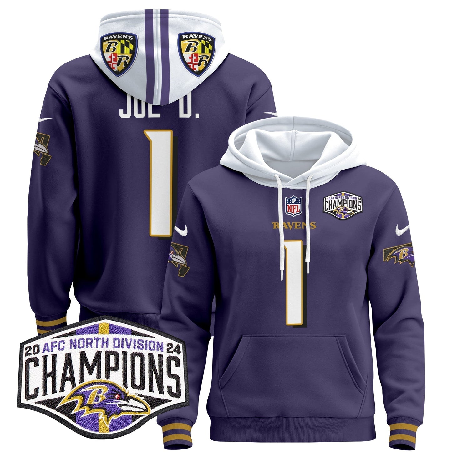 BAL 2024 AFC North Division Champions Patch Pullover Hoodie V2 - All Stitched-DTD
