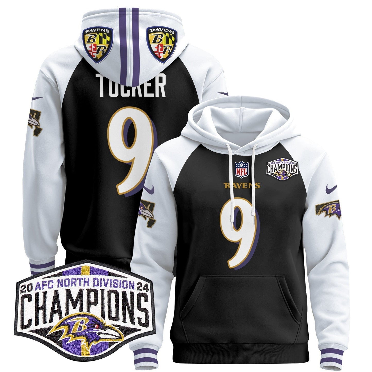 BAL 2024 AFC North Division Champions Patch Pullover Hoodie V2 - All Stitched-DTD