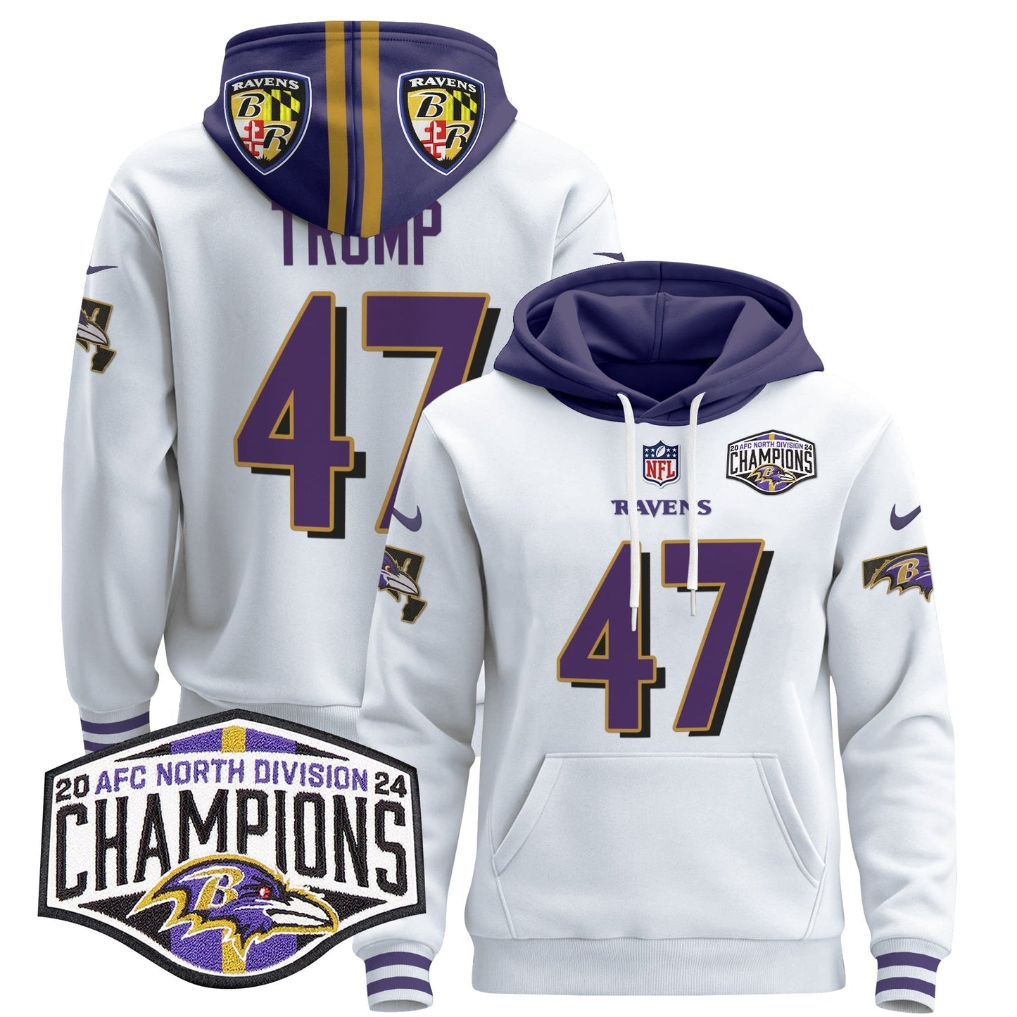 BAL 2024 AFC North Division Champions Patch Pullover Hoodie V2 - All Stitched-DTD