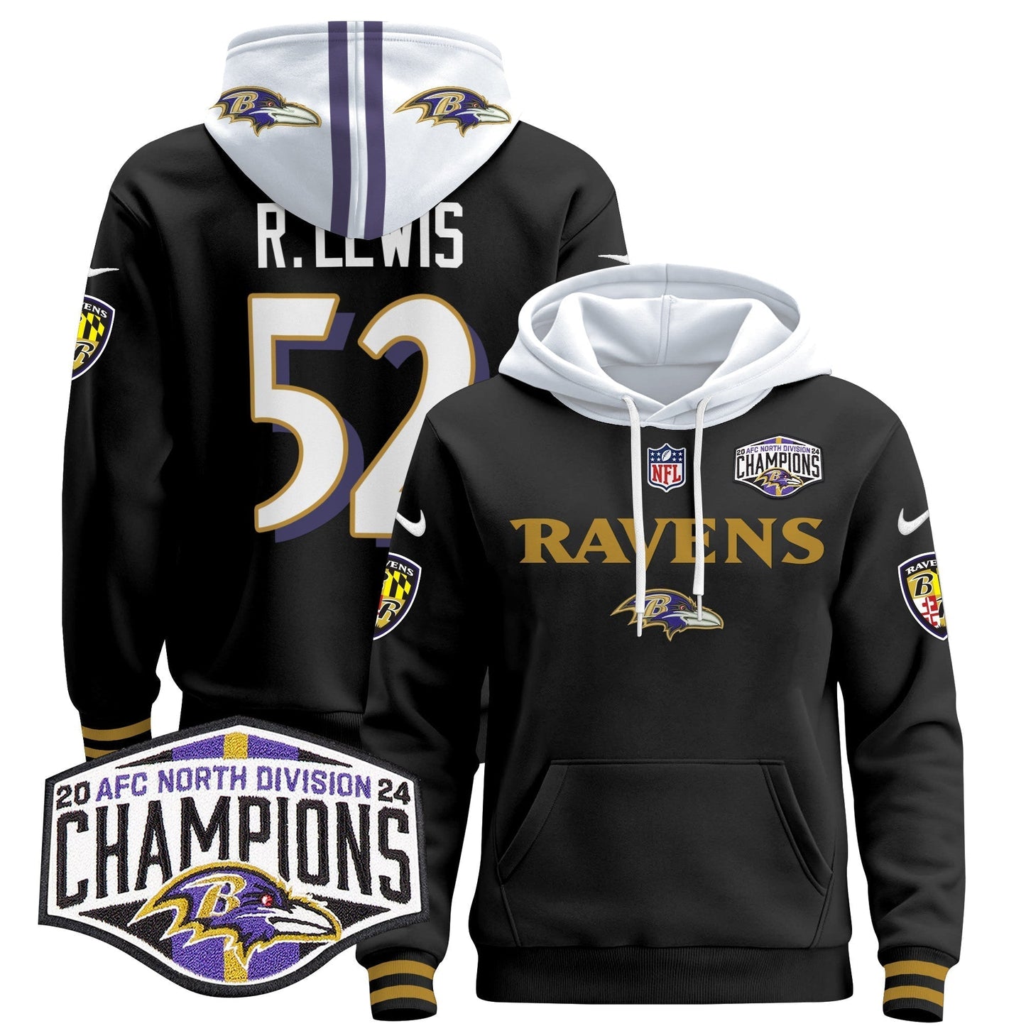BAL 2024 AFC North Division Champions Patch Pullover Hoodie - All Stitched-DTD