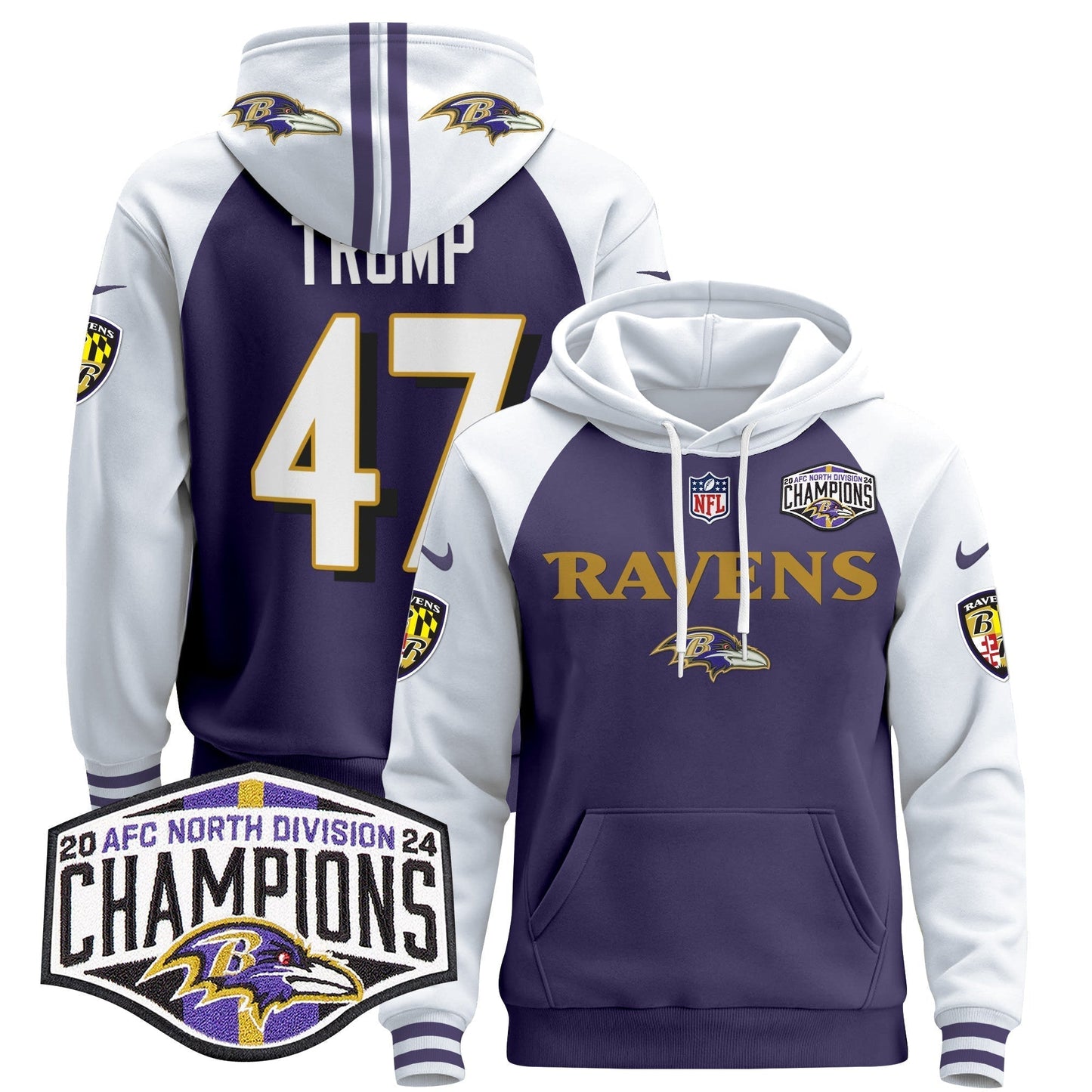 BAL 2024 AFC North Division Champions Patch Pullover Hoodie - All Stitched-DTD