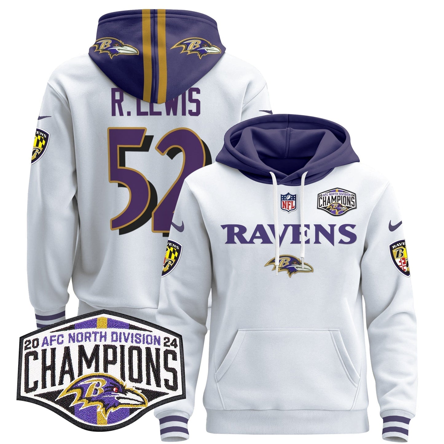 BAL 2024 AFC North Division Champions Patch Pullover Hoodie - All Stitched-DTD