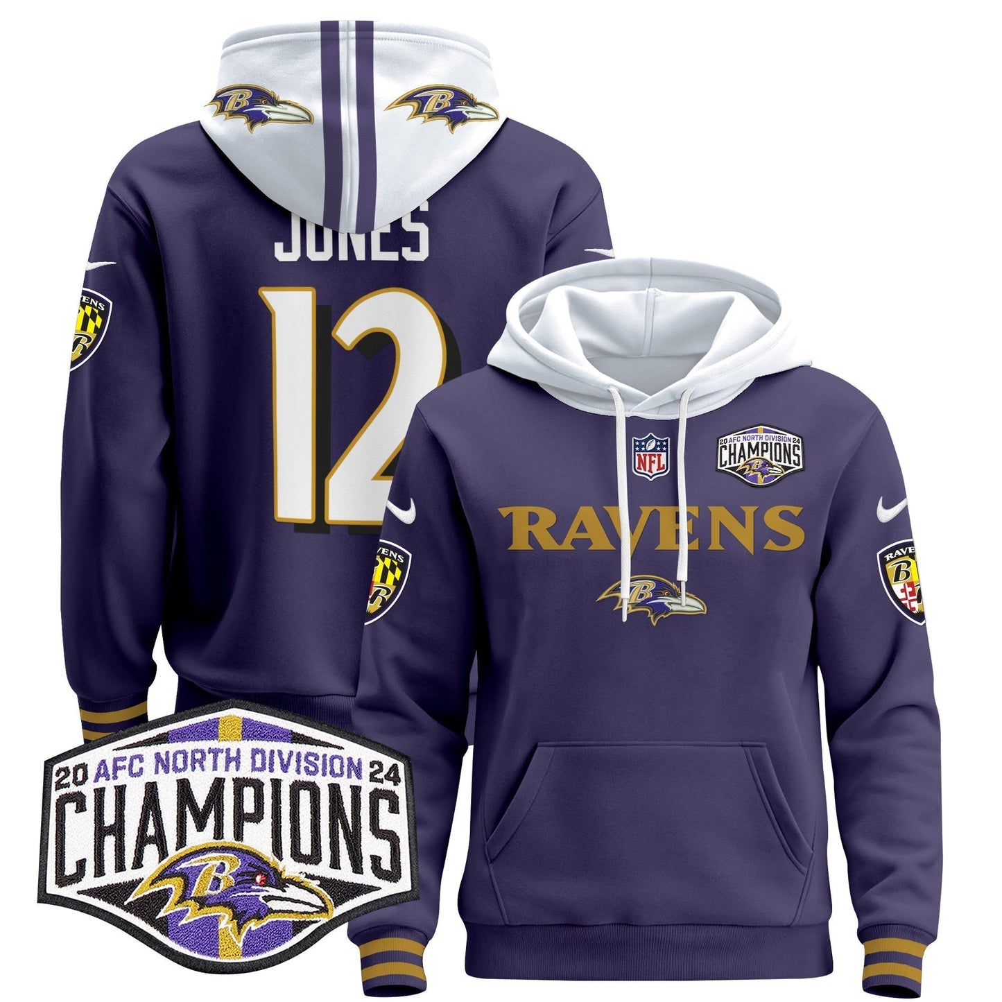 BAL 2024 AFC North Division Champions Patch Pullover Hoodie - All Stitched-DTD