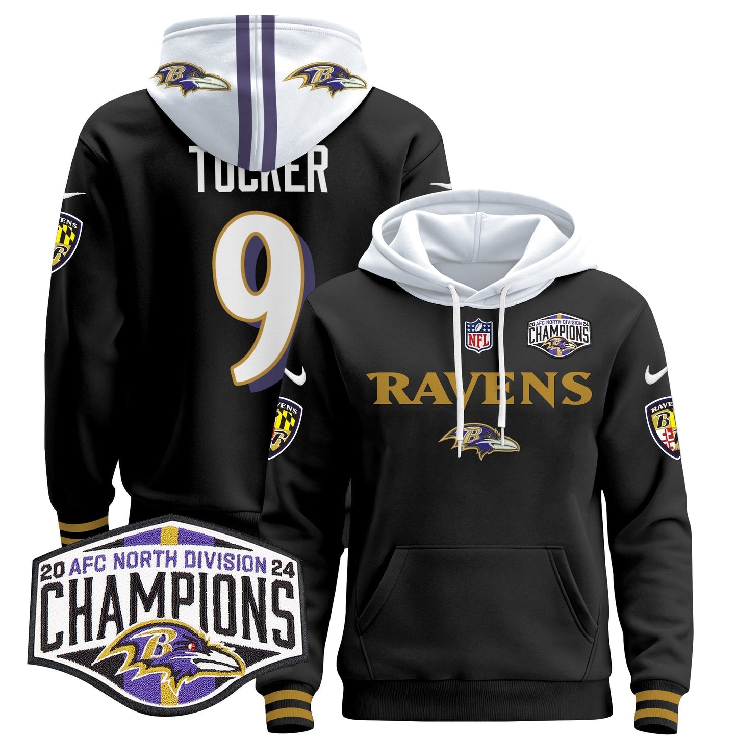 BAL 2024 AFC North Division Champions Patch Pullover Hoodie - All Stitched-DTD