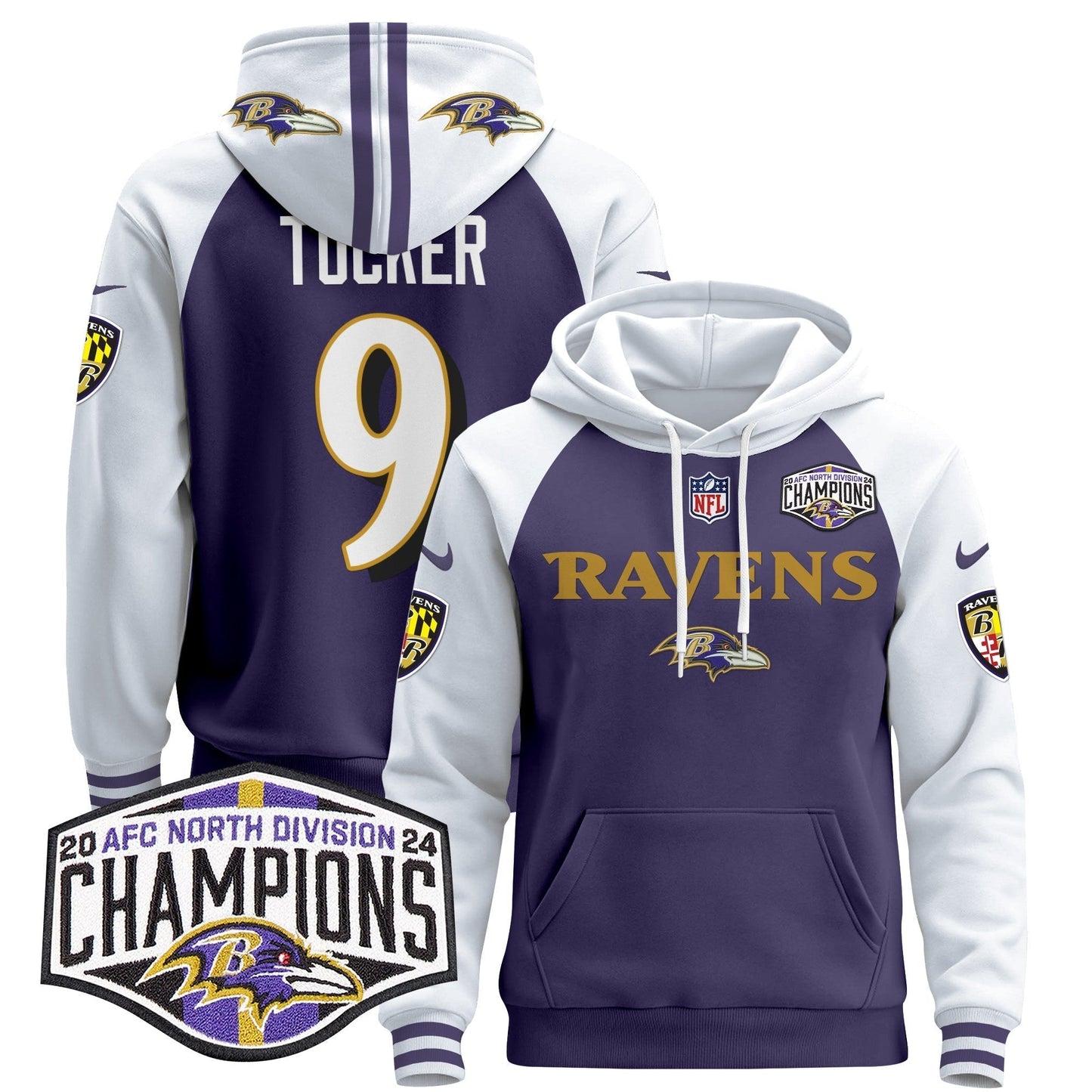 BAL 2024 AFC North Division Champions Patch Pullover Hoodie - All Stitched-DTD