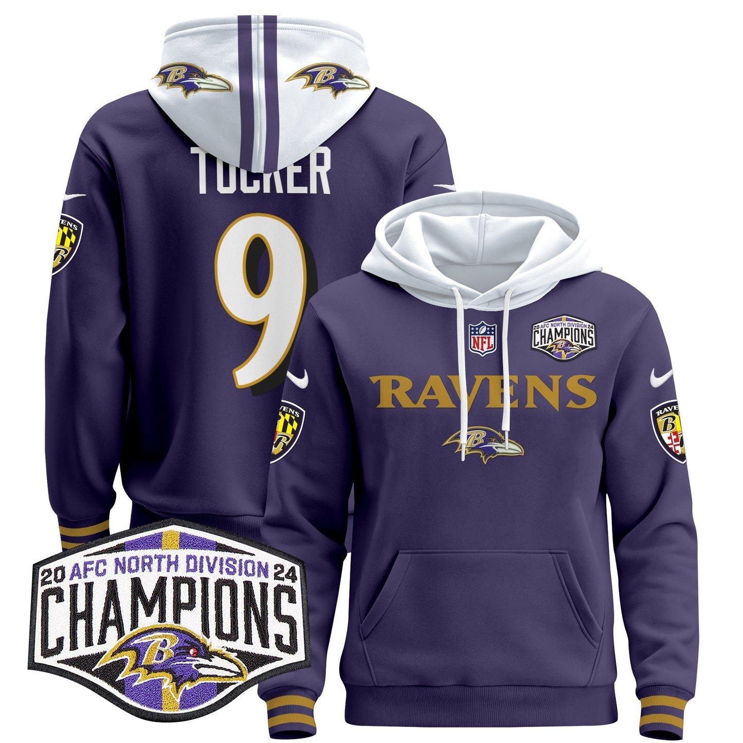 BAL 2024 AFC North Division Champions Patch Pullover Hoodie - All Stitched-DTD