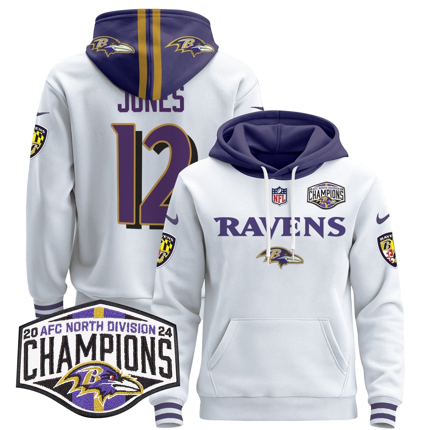 BAL 2024 AFC North Division Champions Patch Pullover Hoodie - All Stitched-DTD