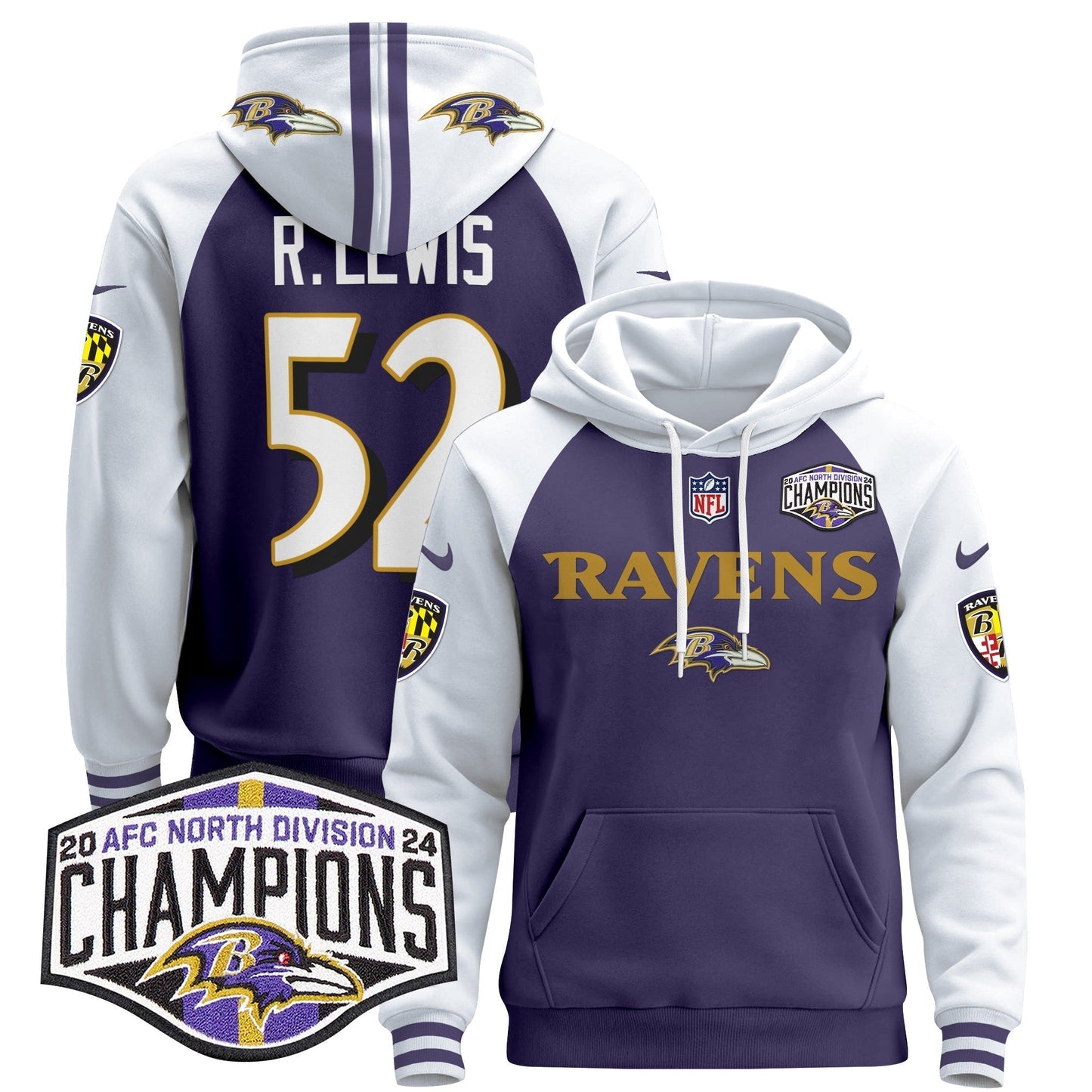 BAL 2024 AFC North Division Champions Patch Pullover Hoodie - All Stitched-DTD