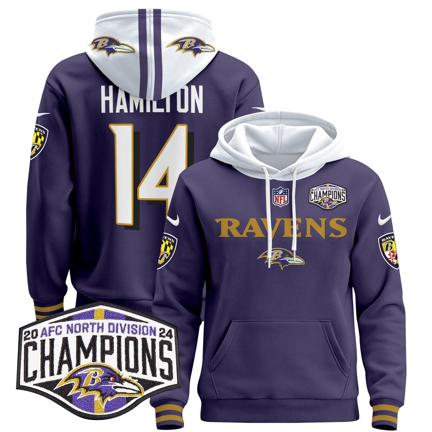 BAL 2024 AFC North Division Champions Patch Pullover Hoodie - All Stitched-DTD