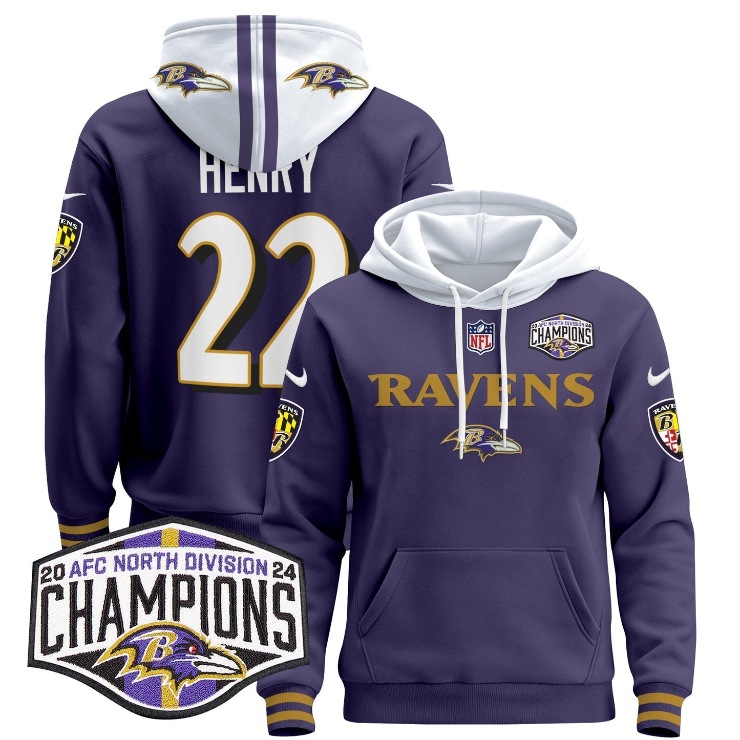 BAL 2024 AFC North Division Champions Patch Pullover Hoodie - All Stitched-DTD