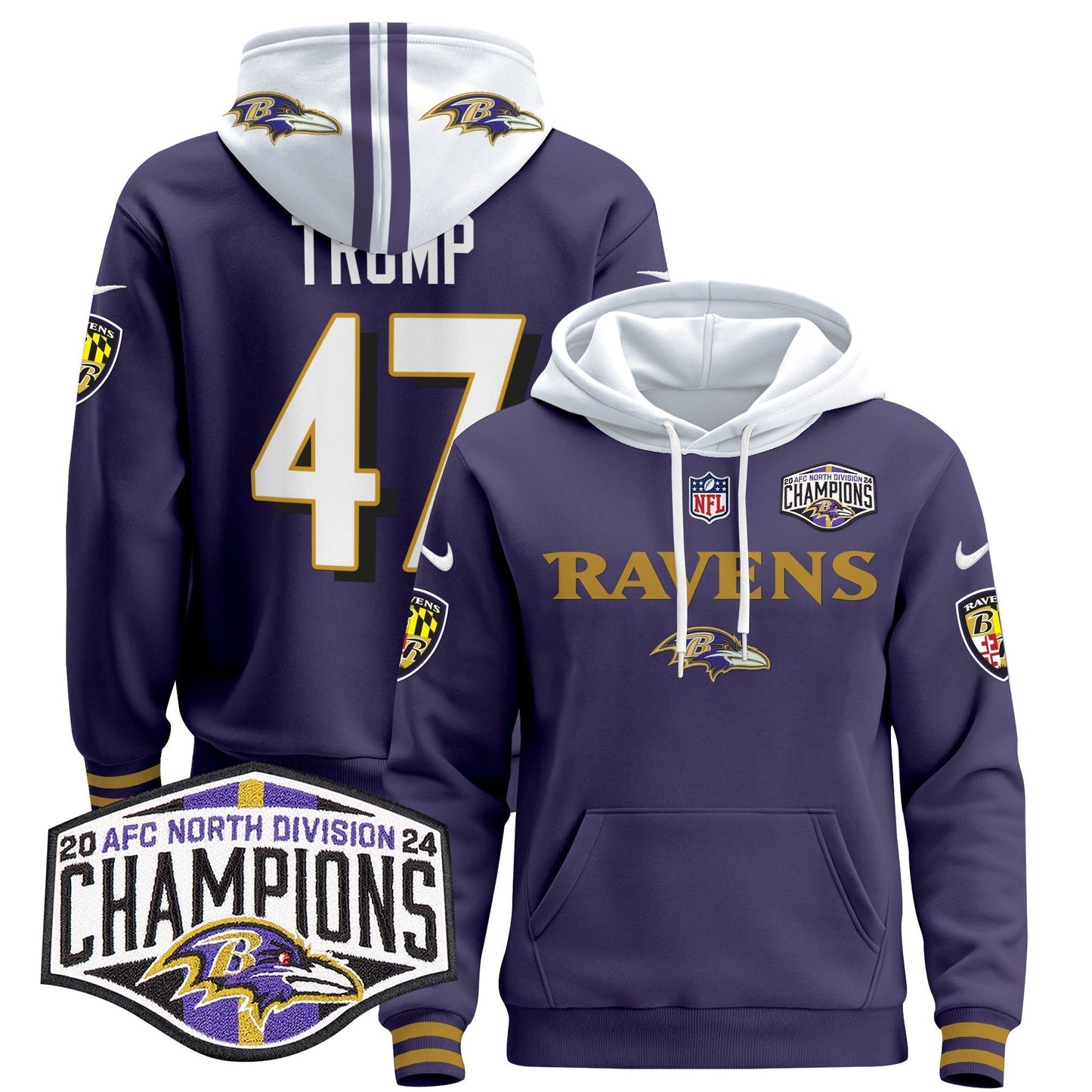 BAL 2024 AFC North Division Champions Patch Pullover Hoodie - All Stitched-DTD